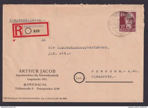 SBZ Zwickau Sachsen EF 227 Persönlichkeiten R Brief Not R-Zettel Reklame Arthur