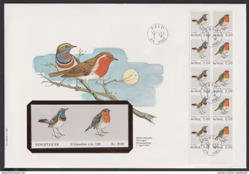 Norwegen Markenheftchen Brief Zusammendrucke Heftchenblatt Tiere Singvögel