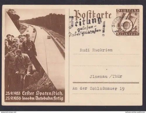 Dresden Sachsen Deutsches Reich Ganzsache 1000km Autobahn 133-1936 Maschinen