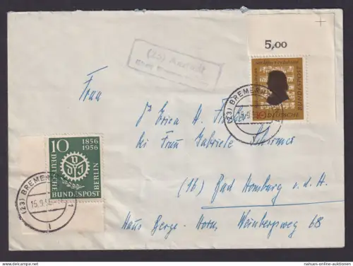 Bund Brief Bogenecke Eckrand MIF Landpoststempel Axstedt über Bremerhaven nach