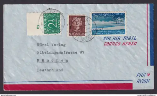 San Nicolas Aruba Niederländische Antillen Brief Blockrand Luftpost München