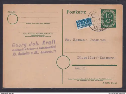 Bund Ganzsache Posthorn Landpoststempel Klein Auheim Hanau Ganzsache Notopfer