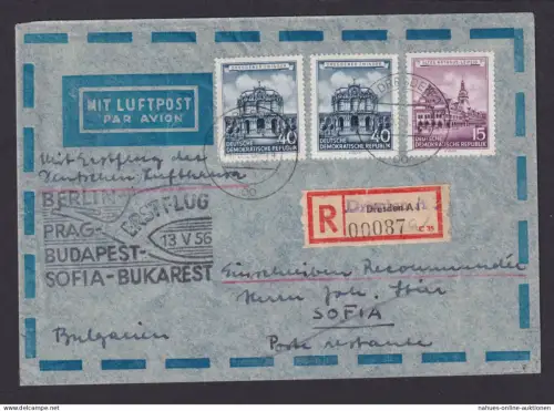 Flugpost airmail DDR Einschreibe Brief Dresden Erstflug Berlin Prag Budapest