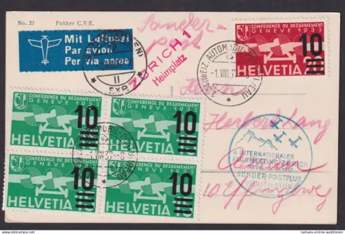 Flugpost Schweiz 286 b selt Flugkarte Flugmeeting Zürich K2 Automobil Postbureau