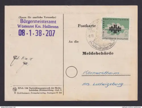 Bundesrepublik Brief EF Einzelfrankatur 292 Wüstenrot Heilbronn Kornwestheim