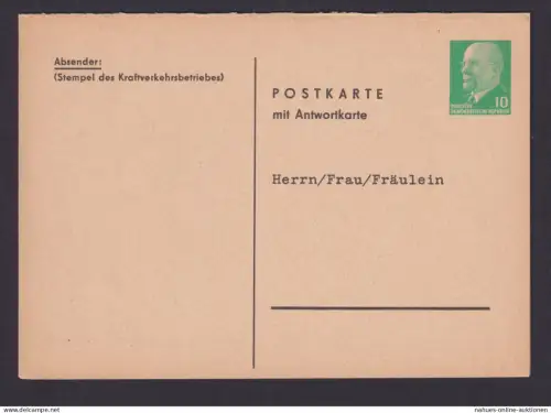 Briefmarken DDR Privatganzsache 10 Pfg. Ulbricht Kraftverkehrsbetrieb
