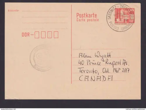 Briefmarken DDR Ganzsache P 87 I Sassnitz Trelleborg Schweden Toronto Kanada