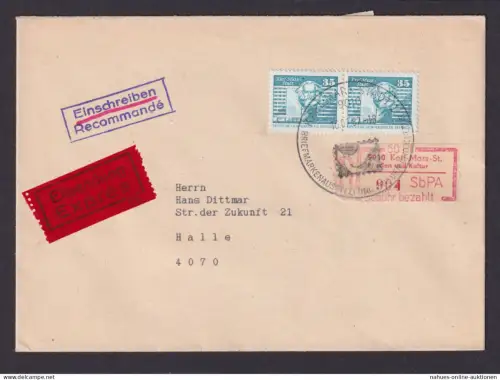DDR Eilboten R Brief Sonder Einschreibemarke 50 Pfg. Karl Marx Stadt Frieden und