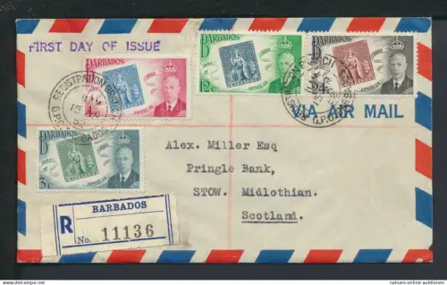 Flugpost Air Mail R-Brief Übersee Barbados Midlothian Schottland Großbritannien