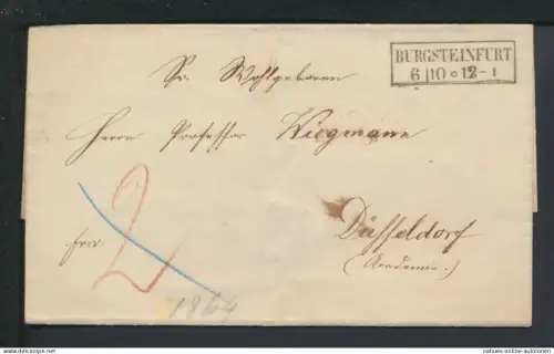 Altdeutschland Preussen Brief R2 Burgsteinfurt Münster NRW Düsseldorf 1864