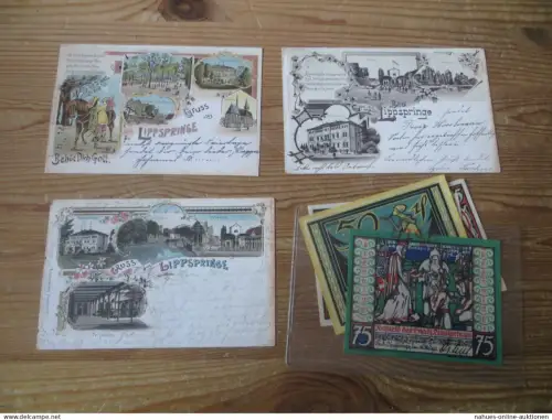 Ansichtskarten Lippspringe Nachlass Sammlung von 11 AK incl. Lithos + Notgeld +