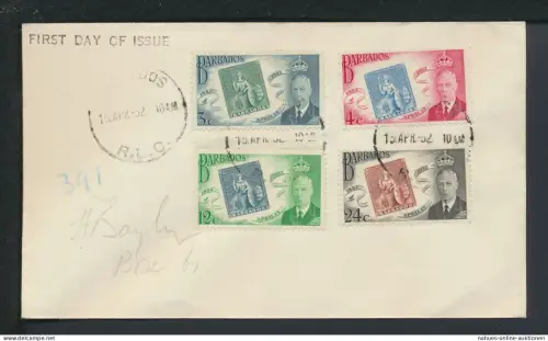 Brief Übersee Barbados 100 Jahre Briefmarken Philatelie 198-201 inter. FDC 1952