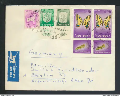 Flugpost Brief Air Mail Haifa Israel Übersee mit Tab Berlin Deutschland