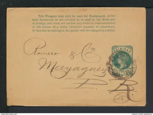 Britische Kolonien Ganzsache Trinidad Übersee Streifband Queen Victoria