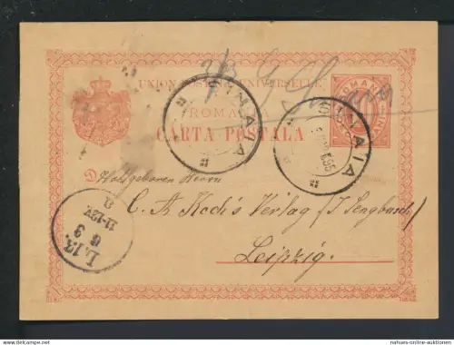 Ganzsache Rumänien Sinaia 1895 Leipzig Sachsen Mittelbug