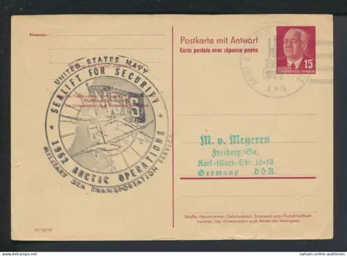 Pieck Frage Ganzsache DDR selt. SST Sealift for Security 1962 Freiberg Sachsen