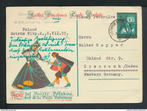 Ganzsache Polen Oströw Grenzach Baden-Württemberg 1959