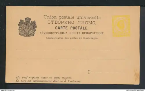 Ganzsache Karte Montenegro Europa