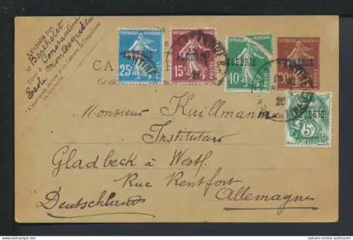 Frankreich Algerien Ganzsache plus ZuF 1925 Deutschland Gladbeck NRW