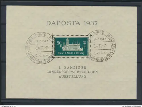 Danzig Block 1 a DAPOSTA Philatelie Ausstellung gestempelt 8.6.1937 Kat 60,00