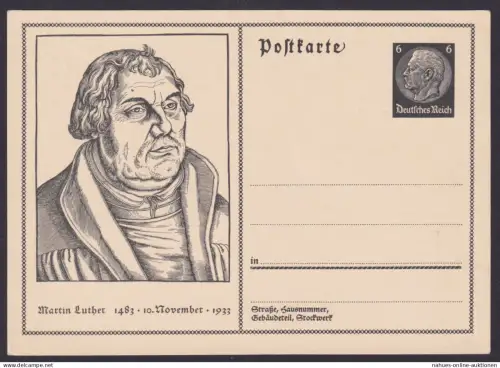 Deutsches Reich Ganzsache P 224 Martin Luther Luxus Ausgabe 1933 WST Hindenburg