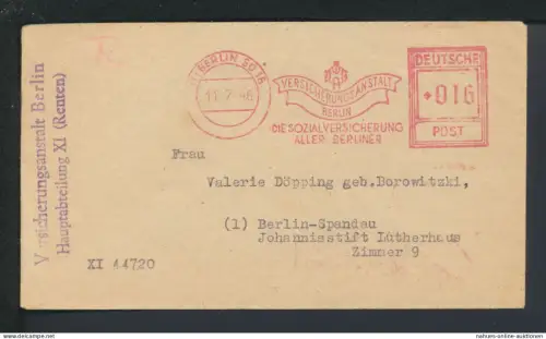 Berlin früher Nachkriegsbrief AFS Absenderfreistempel Berlin 1946