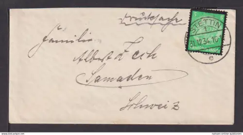 Deutsches Reich Drucksache Brief Hindenburg Stettin Pommern Polen Samaden