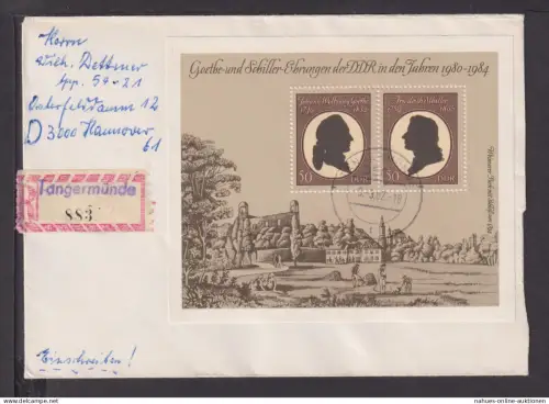 Briefmarken Deutschland DDR Brief Block 1982 Goethe und Schiller Ehrungen