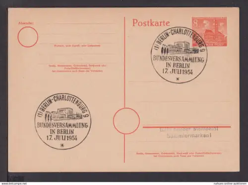 Berlin Ganzsache 8 Pfg. Bauten SST UNESCO Charlottenburg Bundesversammlung 1954