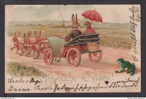 Ansichtskarte Glückwunsch Ostern Raab Österreich Linz Frosch Hasen Osterhase