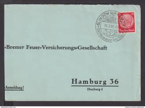 Deutsches Reich Brief selt. SST Glindow Obstkammer der Mark 1938 Brandenburg