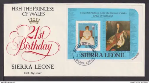 Briefmarken Sierra Leone Übersee Brief Block 1982 21 Geburtstag Princessof Wales