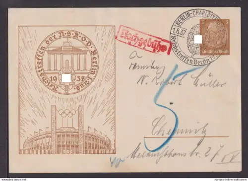 Deutsches Reich Privatganzsache selt SST Berlin Charlottenburg Reichstreffen