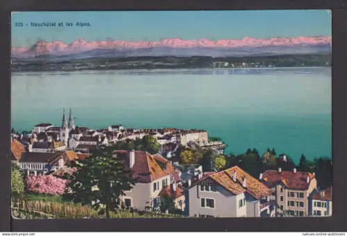Ansichtskarte Neuchatel Schweiz mir Alpen 1928 Berlin