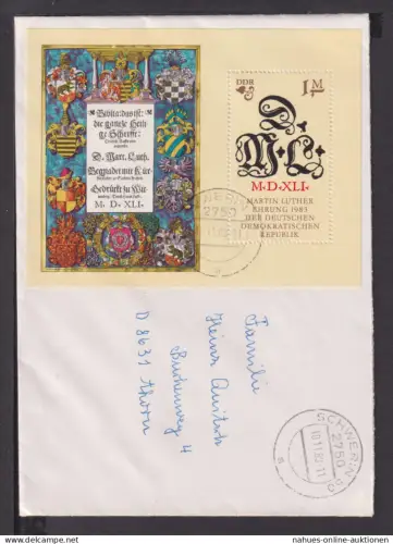 Briefmarken DDR Europa Brief Block 1983 Martin Luther Ehrung