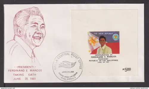 Briefmarken Philippinen Übersee Brief Block 1981 Amtseinführung Präsident Marcos