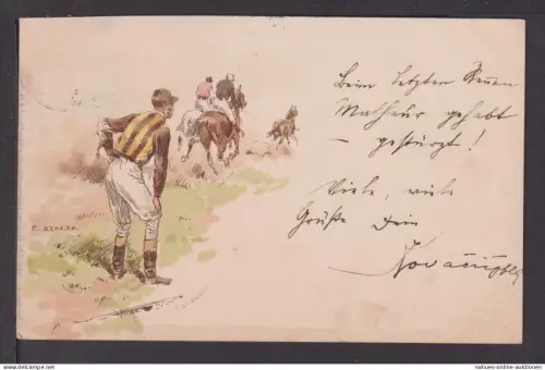 Ansichtskarte Künstlerkarte Litho Pferd Jockey Pancsova Serbien Travnik Bosnien