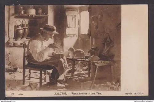 Ansichtskarte Künstler Saltini Alter Schuster und seine Katze