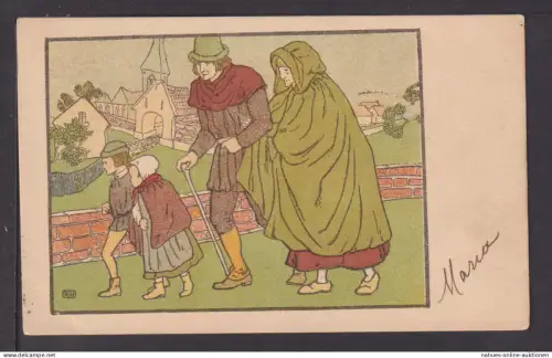 Ansichtskarte Künstler sign XH Paar mit Kindern Brüssel Belgien