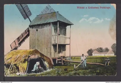 Ansichtskarte Windmühle Polen Feldpost 1916 Oberbetschorf Elsass Frankreich