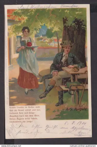 Ansichtskarte Künstlerkarte sign Arth. Paetzold Jäger bei der Rast Aachen NRW