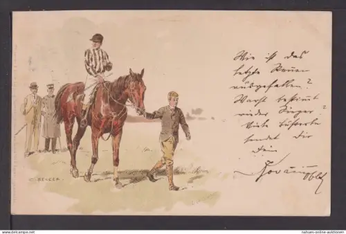 Ansichtskarte Künstlerkarte Litho Pferd Jockey Pancsova Serbien Travnik Bosnien