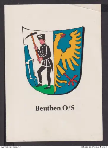 Ansichtskarte Ostgebiete Bergbau Beuthen O/S Polen Schlesien Städtewappen