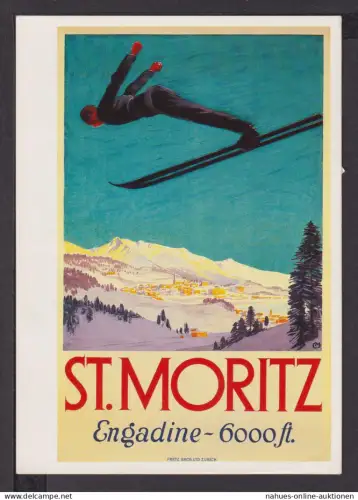 Art Deco Reklame Künstler Ansichtskarte St. Moritz Engadine 6000 ft. Schweiz