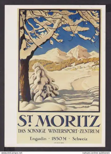 Art Deco Reklame Künstler Ansichtskarte St. Moritz Engadin Schweiz