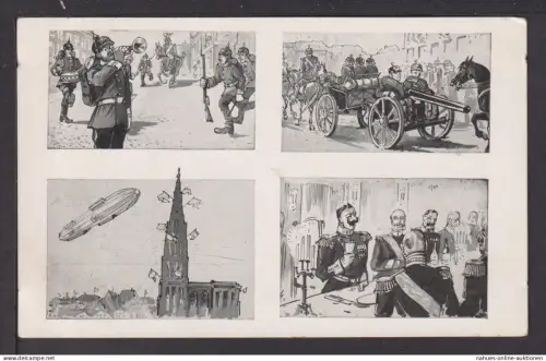 Zeppelin Ansichtskarte Strassburg Frankreich Der Strassburger Alarm Soldaten