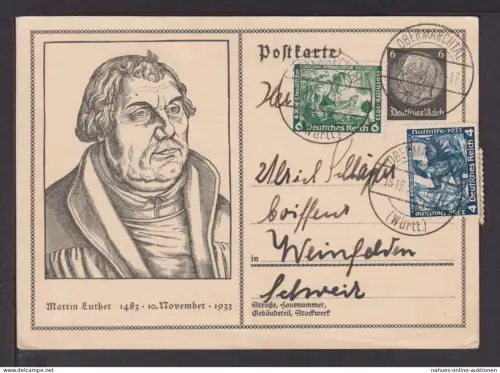 Deutsches Reich Auslands Ganzsache Martin Luther ZuF Nothilfe Wagner