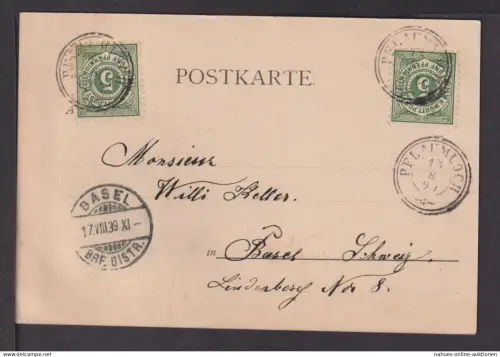 Altdeutschland Württemberg MEF 5 Pfg. K1 Pflaumloch Riesbürg n Basel Schweiz AK