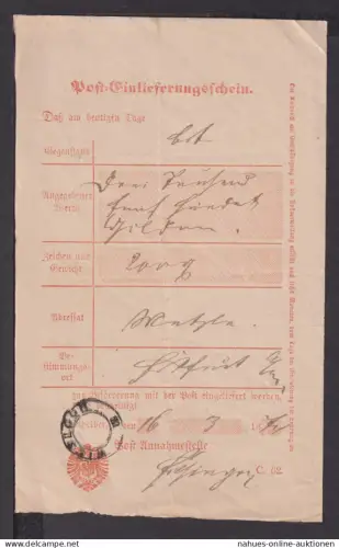 Altdeutschland Wiesloch Baden-Württemberg alter Post Einlieferungsschein vom