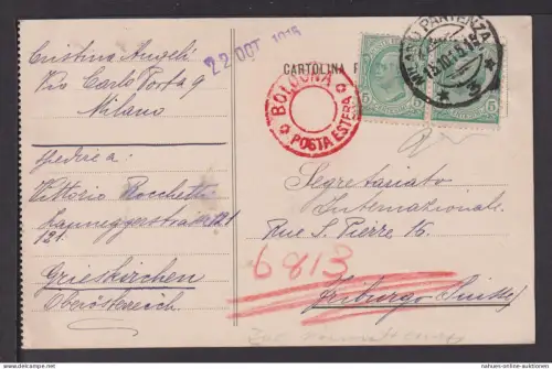Italien Europa Postkarte Milano Mailand MEF Paar 5c via roter Bologna Schweiz